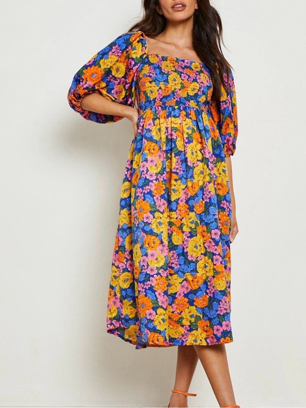 Boohoo Maternity Floral Puff Sleeve Midi Dress